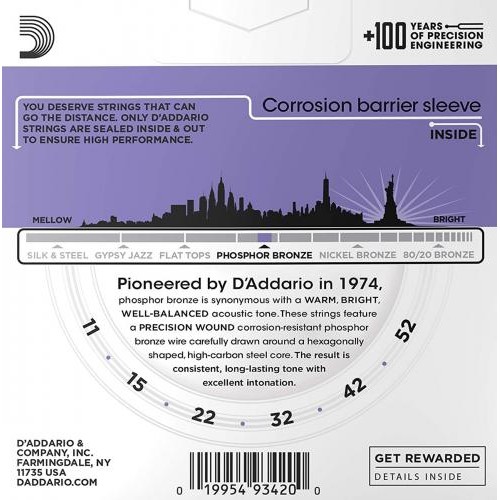 Струни для акустичної гітари D'Addario EJ26-3D Phosphor Bronze Custom Light Acoustic Guitar Strings 11/52 Струни для акустичної гітари D'Addario EJ26-3D Phosphor Bronze Custom Light Acoustic Guitar Strings 11/52