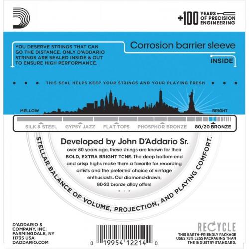 Струни для акустичної гітари D'Addario EJ36 80/20 Bronze Extra Light Acoustic Guitar 12-Strings 10/47 Струни для акустичної гітари D'Addario EJ36 80/20 Bronze Extra Light Acoustic Guitar 12-Strings 10/47