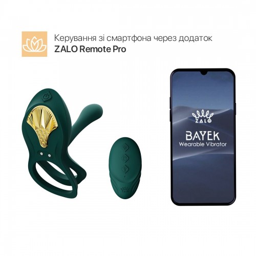 Смарт-ерекційне кільце Zalo -  BAYEK Turquoise Green, подвійне з ввідною частиною, пульт ДК в інтернет супермаркеті PbayMarket!