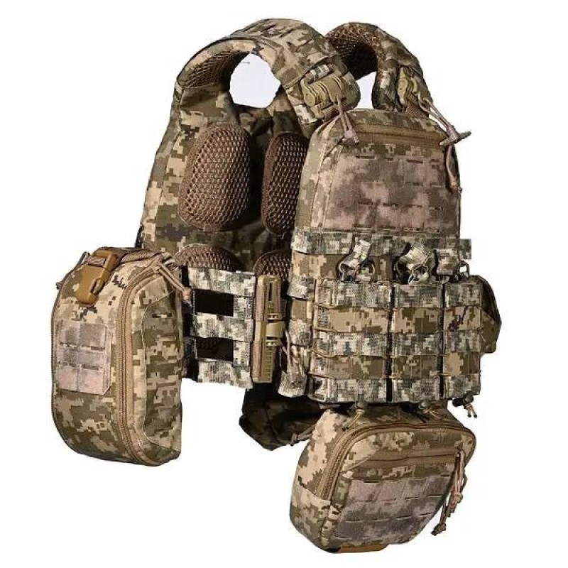 Плитоноска з комплектом підсумок без плит No Brand М6 28 х 40 х 21 см Піксель (2072868894)