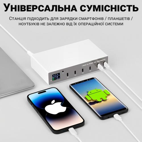 Type-C мультизарядний пристрій на 6 портів Addap MCS-X6P 140W Білий (0233)