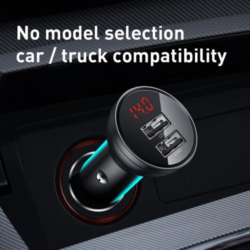 Адаптер автомобільний BASEUS Digital Display Dual USB 2USB, 4.8A, 24W, сріблястий