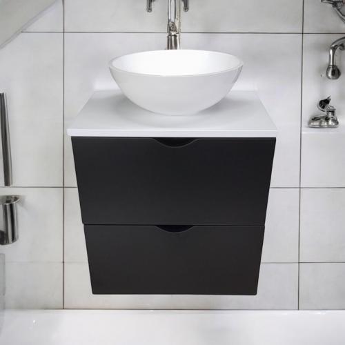 Подвесная тумба The MIX Mikola-M з раковиною із штучного каменю 60х50х45 см антрацит Подвесная тумба The MIX Mikola-M з раковиною із штучного каменю 60х50х45 см антрацит