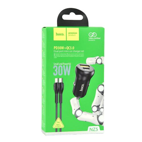 Автомобільний зарядний пристрій Hoco NZ5 Smooth road PD30W + QC3.0 5А car charger set Type C to Type C Чорний Автомобільний зарядний пристрій Hoco NZ5 Smooth road PD30W + QC3.0 5А car charger set Type C to Type C Чорний