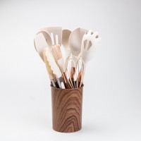 Набір кухонного приладдя з підставкою TS Kitchen 11 штук коричневий (HP27475)