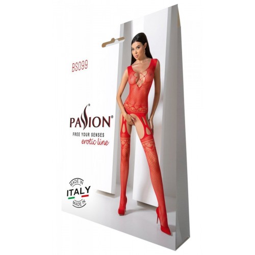 Бодістокінг з плетінням на грудях Passion BS099 One Size, red, відкритий доступ, імітація підв’язок в інтернет супермаркеті PbayMarket!