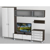 Стінка в вітальню Тиса Мебель Вітальня-3 Венге Білий 2050x450x3000 мм Стінка в вітальню Тиса Мебель Вітальня-3 Венге Білий 2050x450x3000 мм