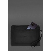 Шкіряний чохол для ноутбука на блискавці з кишенею та хлястиком на руку Чорний BlankNote