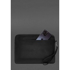 Шкіряний чохол для ноутбука на блискавці з кишенею та хлястиком на руку Чорний BlankNote