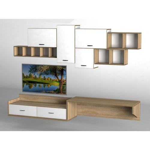 Стінка в вітальню Тиса Мебель Вітальня-216 Сонома Білий 1200x520x2870 мм Стінка в вітальню Тиса Мебель Вітальня-216 Сонома Білий 1200x520x2870 мм