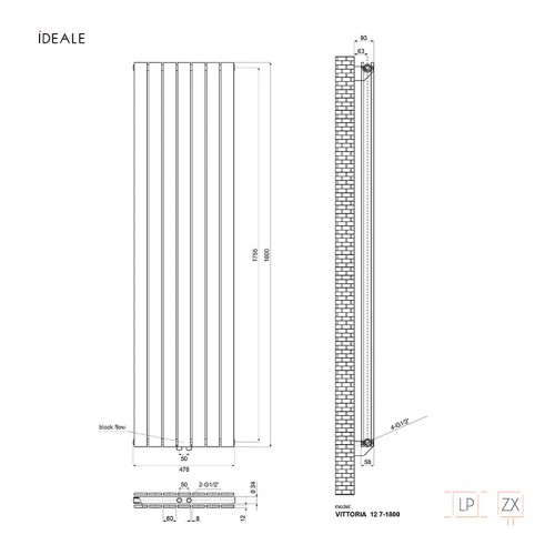 Радіатор Ideale Vittoria 12 7/1800/476 антрацит
