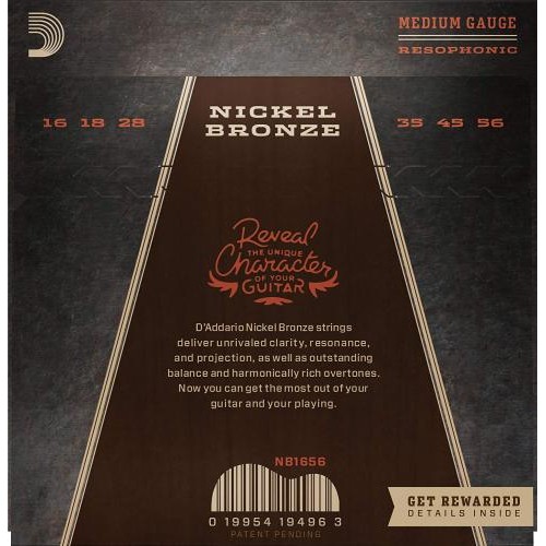 Струни для акустичної гітари D'Addario NB1656 Nickel Bronze Medium Acoustic Resonator 16/56 Струни для акустичної гітари D'Addario NB1656 Nickel Bronze Medium Acoustic Resonator 16/56