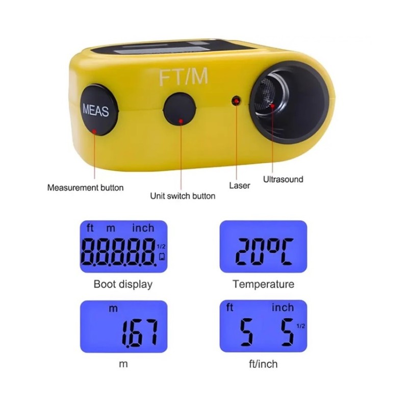 Лазерний дальномір рулетка RoHS CP-3010 з рівнем до 18м UKC