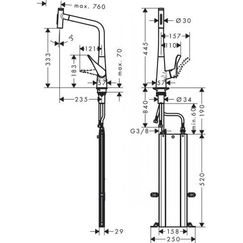 Змішувач для кухонної мийки з висувним душем Hansgrohe Metris M71 Сталь 73816800 в інтернет супермаркеті PbayMarket!