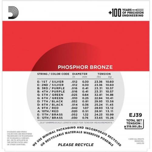 Струни для акустичної гітари D'Addario EJ39 Phosphor Bronze Medium Acoustic Guitar 12-Strings 12/52 Струни для акустичної гітари D'Addario EJ39 Phosphor Bronze Medium Acoustic Guitar 12-Strings 12/52