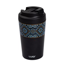 Термочашка з кришкою на клямці YIWU Вишиванка 380 мл Чорний (HP-14-50B)