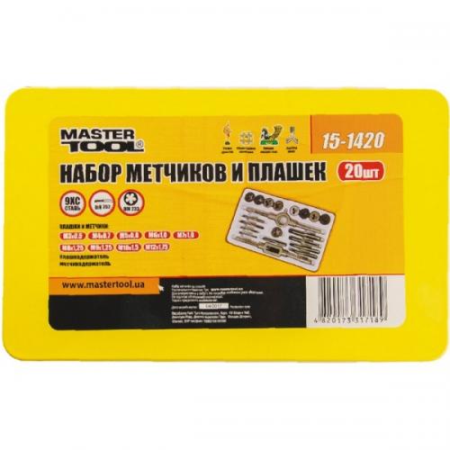 Набір мітчиків та плашок MASTERTOOL 20 ел. М3х0.5 мм/М4х0.7 мм/М5х0.8 мм/М6х1.0 мм/М7х1.0 мм/М8х1.25 мм/М9х1.25 мм/М10х1.5 мм/М12х1.75 мм 15-1420 Набір мітчиків та плашок MASTERTOOL 20 ел. М3х0.5 мм/М4х0.7 мм/М5х0.8 мм/М6х1.0 мм/М7х1.0 мм/М8х1.25 мм/М9х1.25 мм/М10х1.5 мм/М12х1.75 мм 15-1420