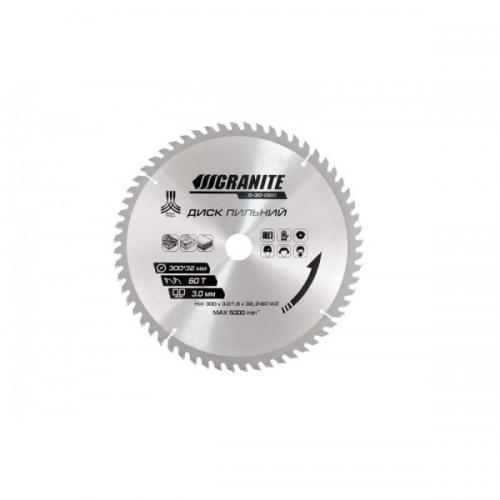 Диск пильний GRANITE для дерева з твердосплавними напайками 300х32х60Т адаптер 32-30/32-25.4 5100 об/хв 5-30-060 Диск пильний GRANITE для дерева з твердосплавними напайками 300х32х60Т адаптер 32-30/32-25.4 5100 об/хв 5-30-060