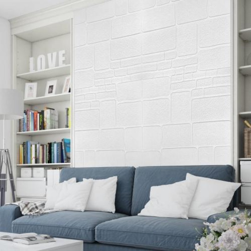 Самоклеюча 3D панель Sticker Wall Камінь білий 700х700х6мм