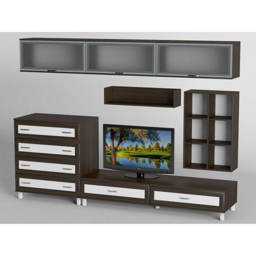 Стінка в вітальню Тиса Мебель Вітальня-20 Венге Білий 2050x450x2700 мм Стінка в вітальню Тиса Мебель Вітальня-20 Венге Білий 2050x450x2700 мм