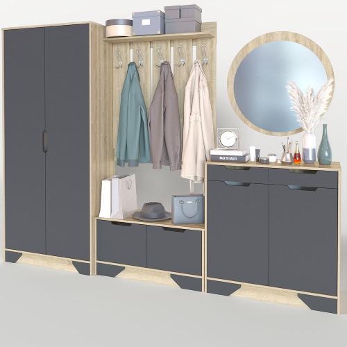 Прихожа Тиса Мебель Прихожа-101 Сонома Графіт 205x40x270 см Прихожа Тиса Мебель Прихожа-101 Сонома Графіт 205x40x270 см