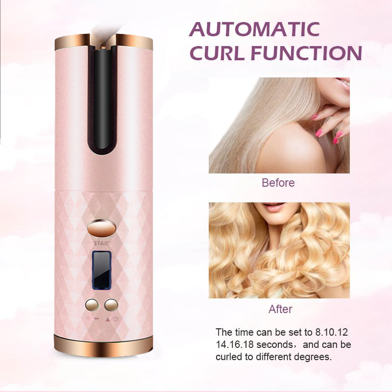 Бездротова автоматична плойка UKC Hair Curler, що обертається, з акумулятором 5200мАч Рожевий