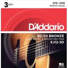Струни для акустичної гітари 6 шт D'Addario EJ12-3D 80/20 Bronze Medium Acoustic Guitar Strings 13/56