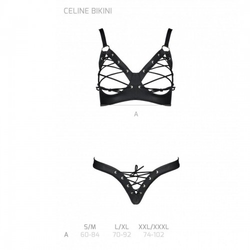 Комплект з екошкіри CELINE BIKINI black XXL/XXXL — Passion: відкритий бра зі стрічками, стрінги зі ш в інтернет супермаркеті PbayMarket!