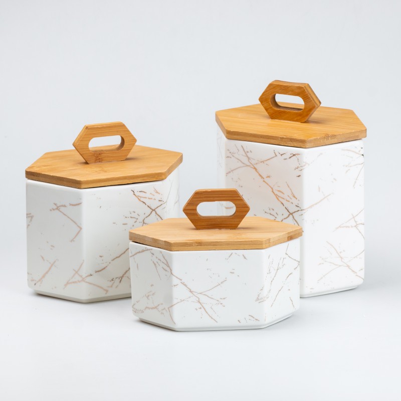 Набір банок для сипучих продуктів TS Kitchen 3 штуки з бамбуковою кришкою (HP276)