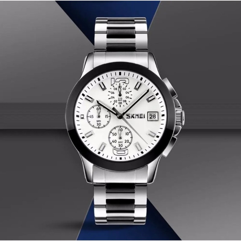 Годинник чоловічий Skmei 9126 з хронографом Сріблястий