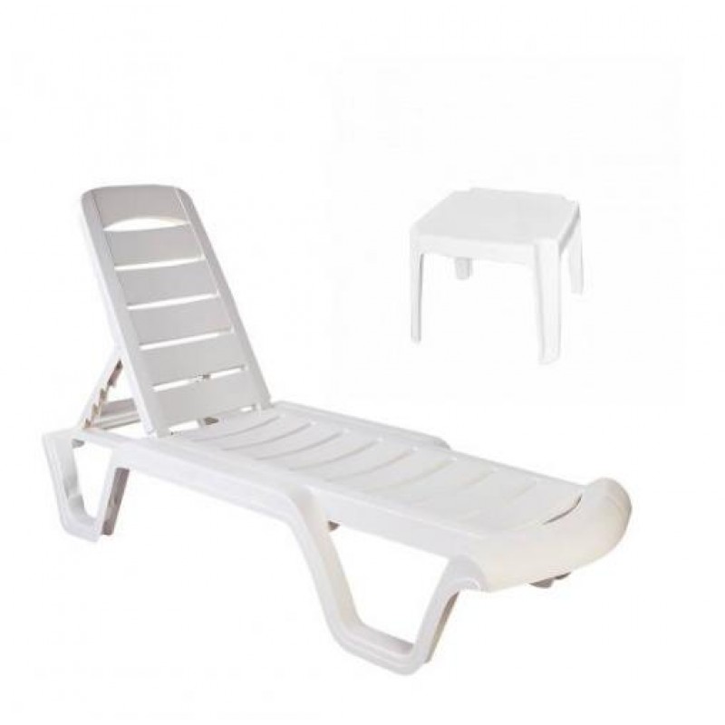 Комплект шезлонг Майями SDM, 192х63 см + столик для шезлонга 47х47х35 см поліпропилен, Білий
