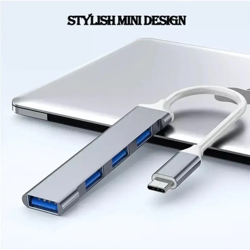 Хаб розгалужувач для ноутбука TWS USB Type-C на 4 порти USB Gray