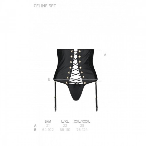 Пояс-корсет з екошкіри CELINE SET black S/M — Passion: шнурівка, знімні пажі для панчіх, стрінги в інтернет супермаркеті PbayMarket!