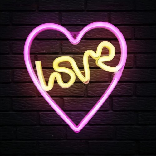 Настінний неоновий світильник нічник Love Серце рожеве Angel Настінний неоновий світильник нічник Love Серце рожеве Angel