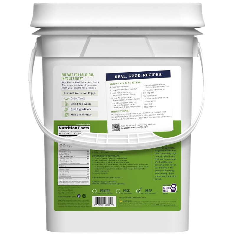 Сублімована суміш тушкованих овочів Augason farms, 778 порцій, 25 років термін зберігання