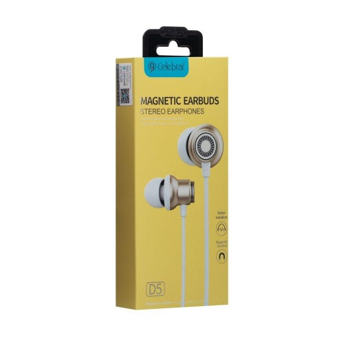 Дротові навушники 3.5mm Celebrat D5 вакуумні з мікрофоном 1.2m Gold