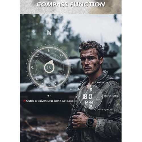 Наручний годинник чоловічий North Edge Tank3 5BAR з компасом Чорний (3458)