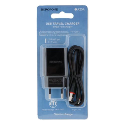 Мережеве заряджання Borofone BA20A 2.1A адаптер 1 USB + кабель Type C Білий Мережеве заряджання Borofone BA20A 2.1A адаптер 1 USB + кабель Type C Білий