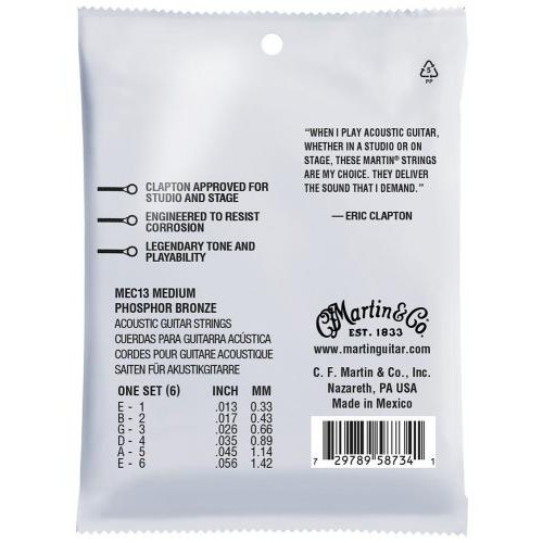 Струни для акустичної гітари 6 шт Martin MEC13 Clapton's Choice Phosphor Bronze Medium 13/56 Струни для акустичної гітари 6 шт Martin MEC13 Clapton's Choice Phosphor Bronze Medium 13/56