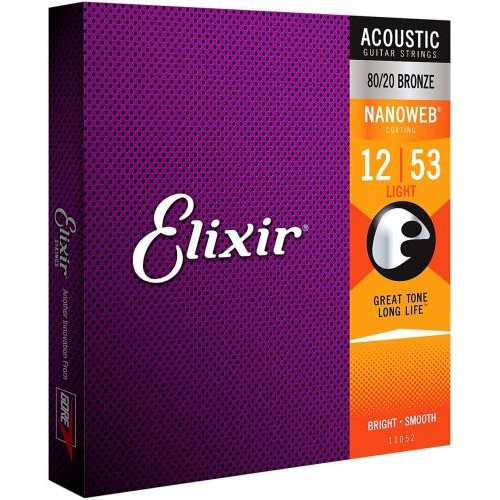 Струни для акустичної гітари 6 шт Elixir 11052 Nanoweb 80/20 Bronze Acoustic Light 12/53 Струни для акустичної гітари 6 шт Elixir 11052 Nanoweb 80/20 Bronze Acoustic Light 12/53