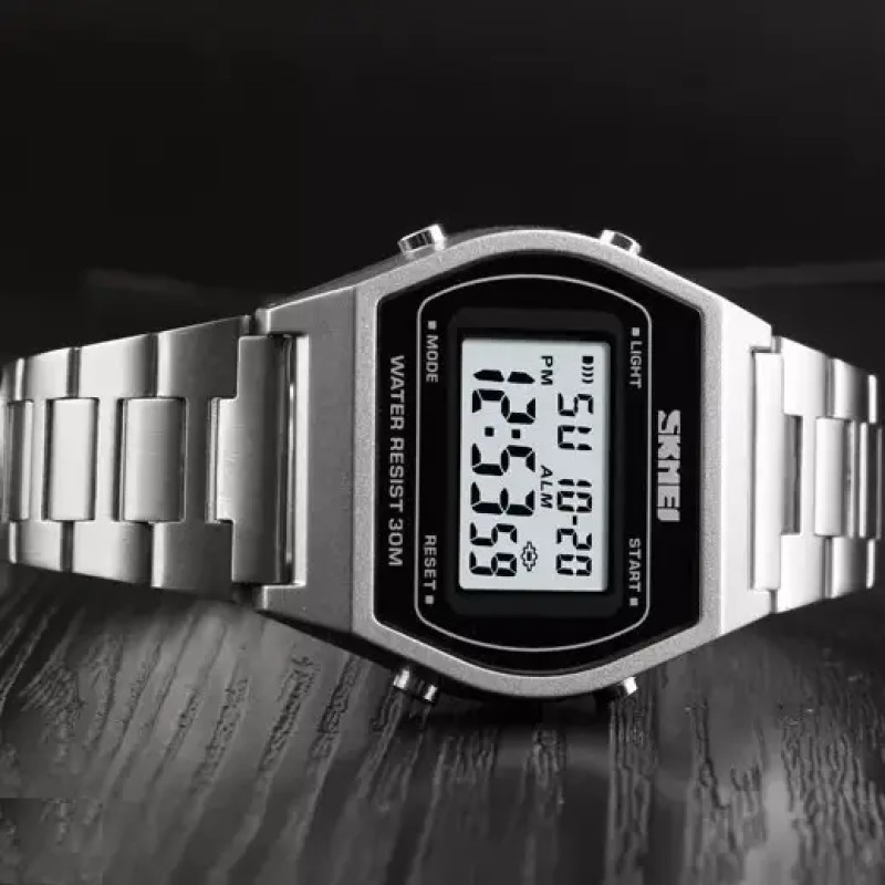 Наручний електронний ретро-годинник Skmei 1328 Сріблястий