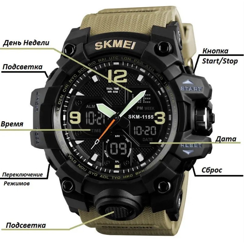 Чоловічий годинник Skmei Hamlet 1155 Хакі