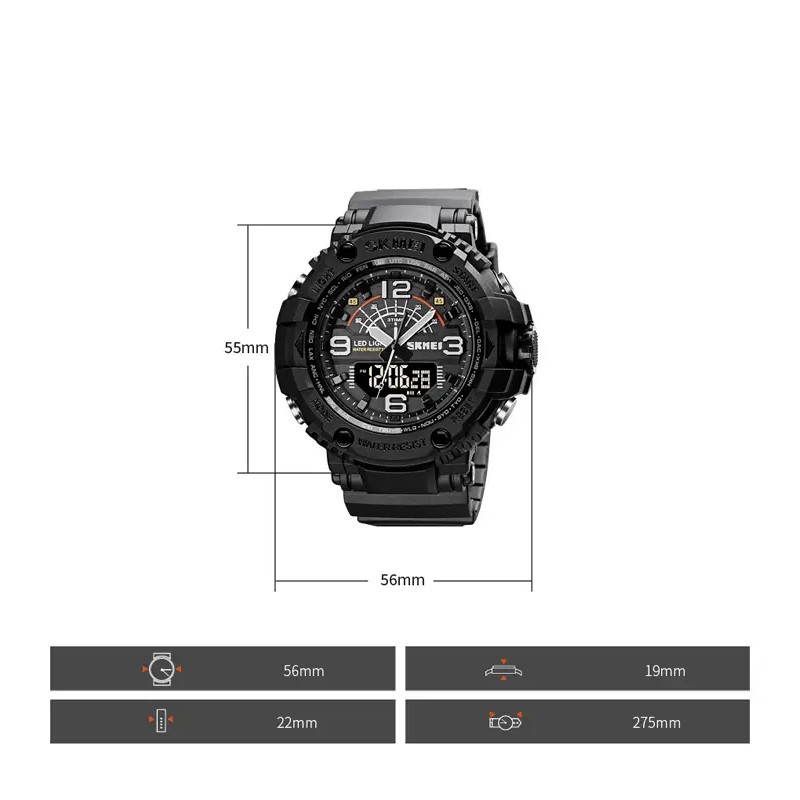 Чоловічий спортивний наручний годинник Skmei 1617 Чорний