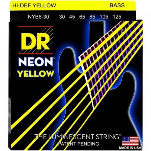 Струни для бас-гітари DR NYB6-30 Hi-Def Neon Yellow K3 Coated Medium Bass Guitar 6 Strings 30/125 Струни для бас-гітари DR NYB6-30 Hi-Def Neon Yellow K3 Coated Medium Bass Guitar 6 Strings 30/125