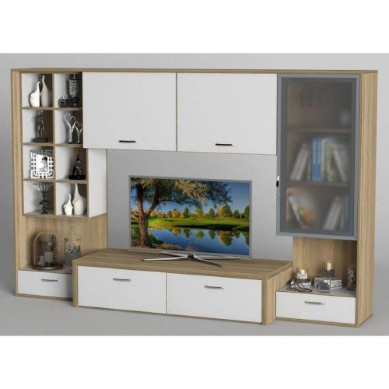 Стінка в вітальню Тиса Мебель Вітальня-113 Сонома Білий 1650x450x2330 мм