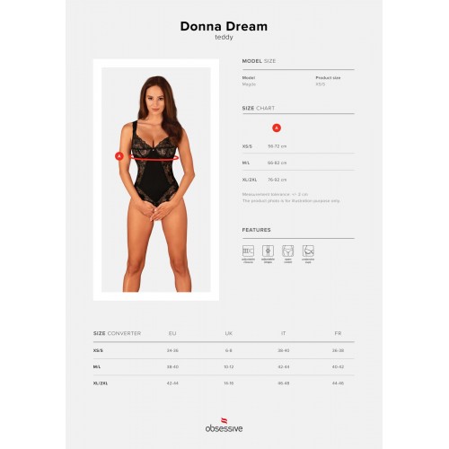 Мереживне боді Obsessive Donna Dream crotchless teddy XS/S Black, відкритий доступ в інтернет супермаркеті PbayMarket!