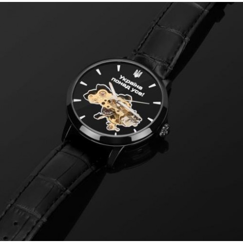 Наручний годинник чоловічий BESTA Skeleton UA Black Чорний (3121)
