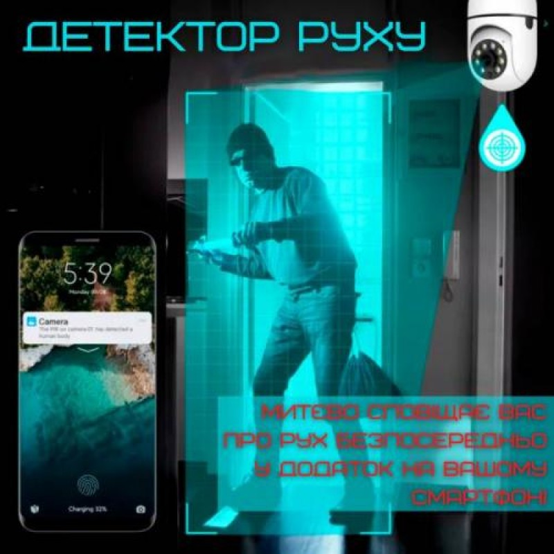 Бездротова поворотна WIFI камера YIIOT з Датчиком Руху та Нічним Баченням з ІЧ Підсвічуванням Full HD (534)