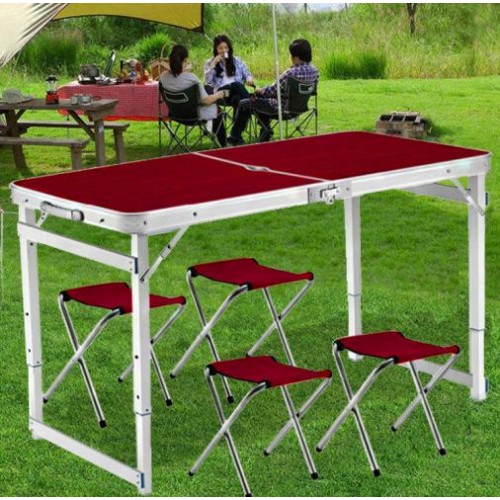 Розкладний туристичний стіл для пікніка зі стільцями Easy Campi Коричневий+Ліхтар для кемпінгу XF-5800T Розкладний туристичний стіл для пікніка зі стільцями Easy Campi Коричневий+Ліхтар для кемпінгу XF-5800T