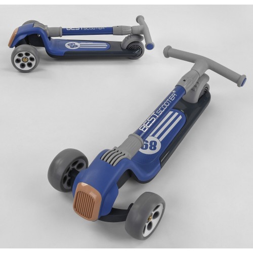 Самокат триколісний Best Scooter складане алюмінієве кермо, 3 колеса PU зі світлом Black/Blue (102024)
